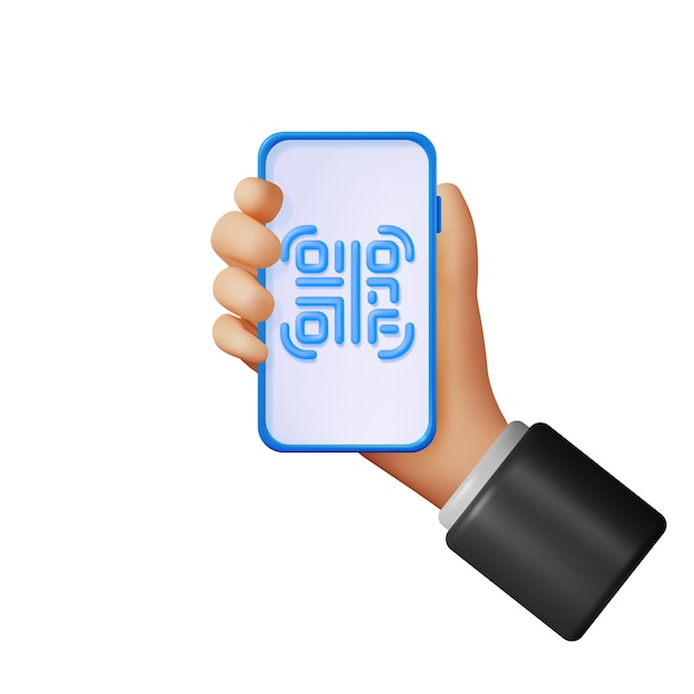 3d QR Code Icon on Smartphone in Hand