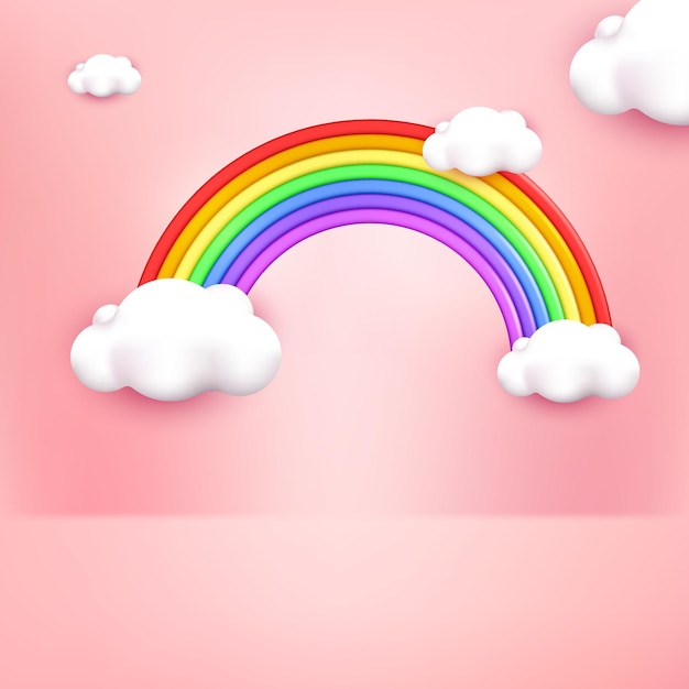 3d rainbow cute cartoon style with pink pastel background