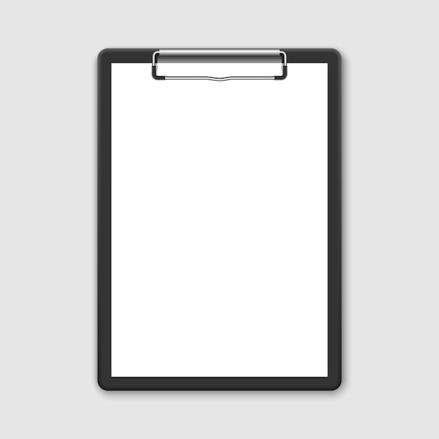 3d realistic Black clipboard with blank white sheet