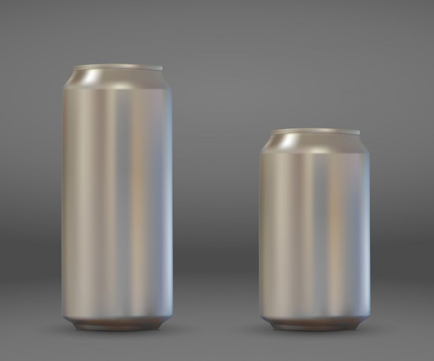 Vector 3d realistic blank aluminium can. metallic beer or soda pack mockup .