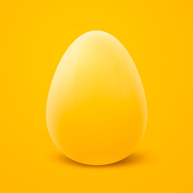  3D realistic bright yellow easter egg, isolated on yellow .