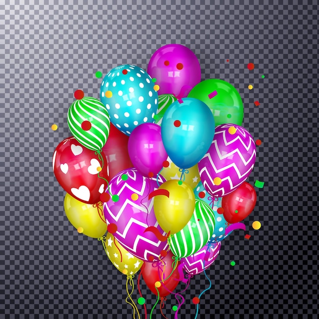 3d Realistic Colorful Bunch of Birthday Balloons Flying