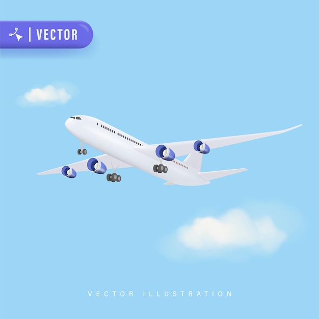 3D Realistic Detailed concept of aircraft Vector Illustration Flying Airplane