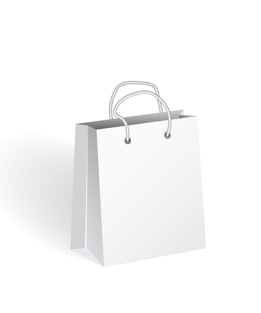 3d Realistic Empty white Paper Shopping Bag