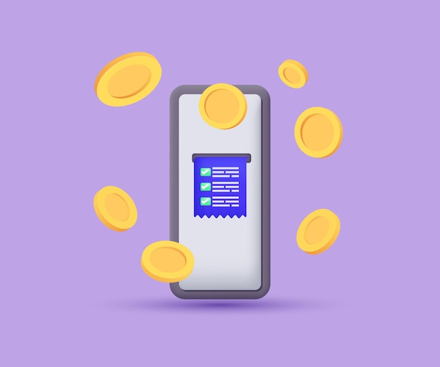 3d realistic icon smartphone online payment floating money coins vector design