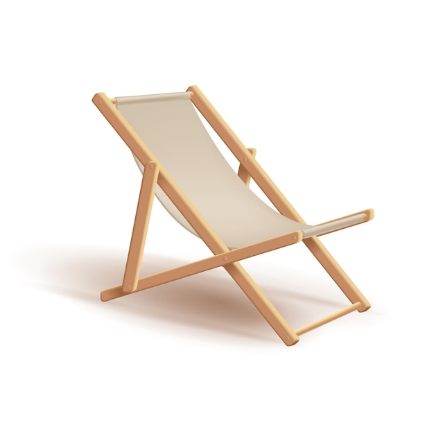 3d realistic natural linen beach chair with wooden construction isolated on white background Vector illustration