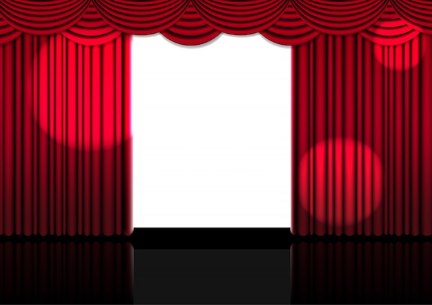 3D   Realistic Open Red Curtain on Stage or Cinema for Show