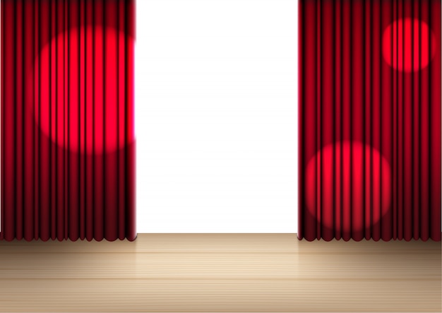 3D  Realistic Open Red Curtain on Wooden Stage or Cinema for Show, Concert or Presentation  illustration 