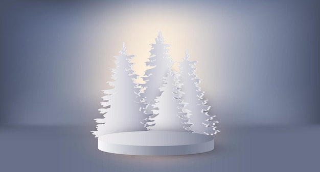 3d realistic pedestal with pine trees for your products Vector illustration