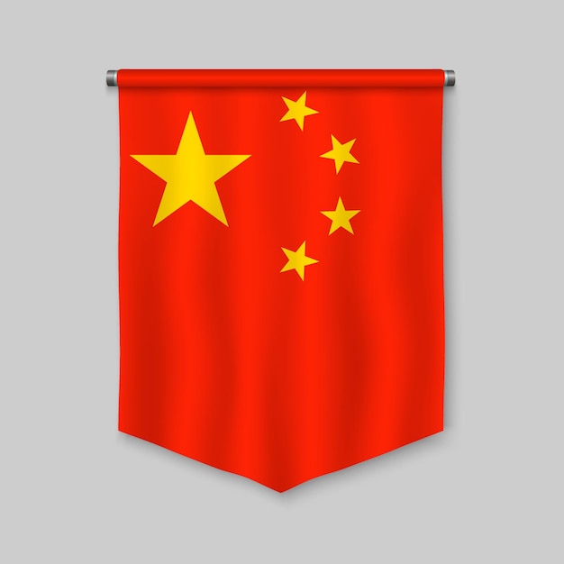 3d realistic pennant with flag of China