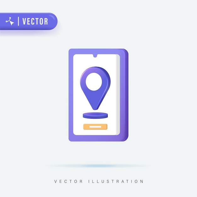 3D Realistic Pin Location Icon in Smartphone Vector Illustration. Map pointer 3d pin