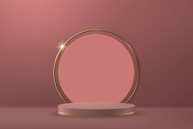 3d realistic podium or pedestal on rose gold luxury background