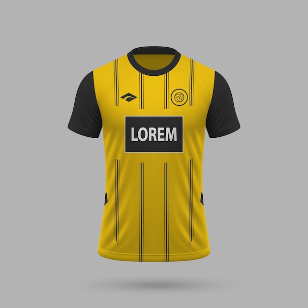 Vector 3d realistic soccer jersey in borussia dortmund style football shirt template