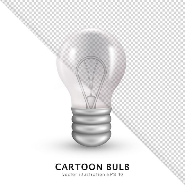 3D realistic transparent bulb. Vector turning off Edison lightbulb. Shiny filament lamp