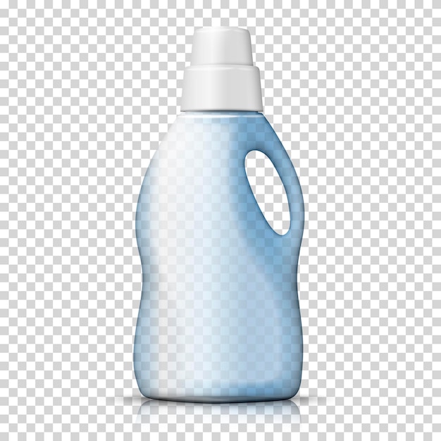  3d realistic transparent plastic detergent bottle on plaid background