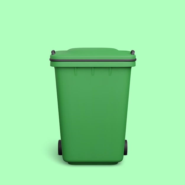 Vector 3d realistic trash can isolated on green background vector illustration