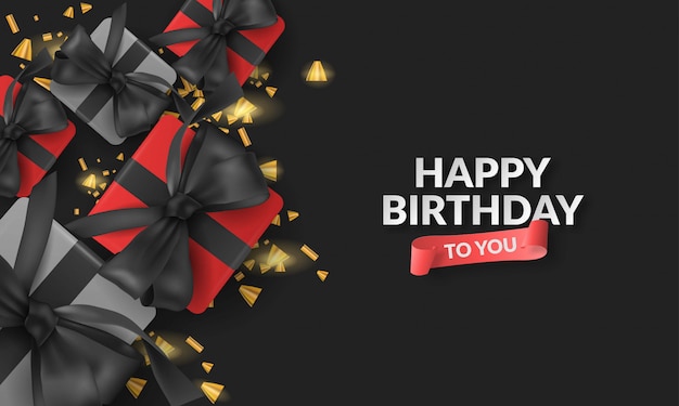 3d realistic vector of giftbox for happy birthday background with ribbon, giftbox, confetti