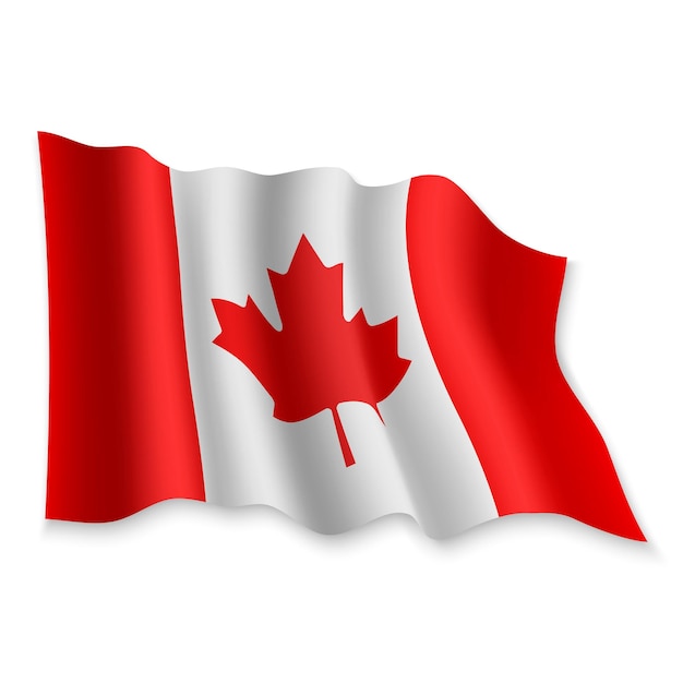 3D Realistic waving Flag of Canada on white background