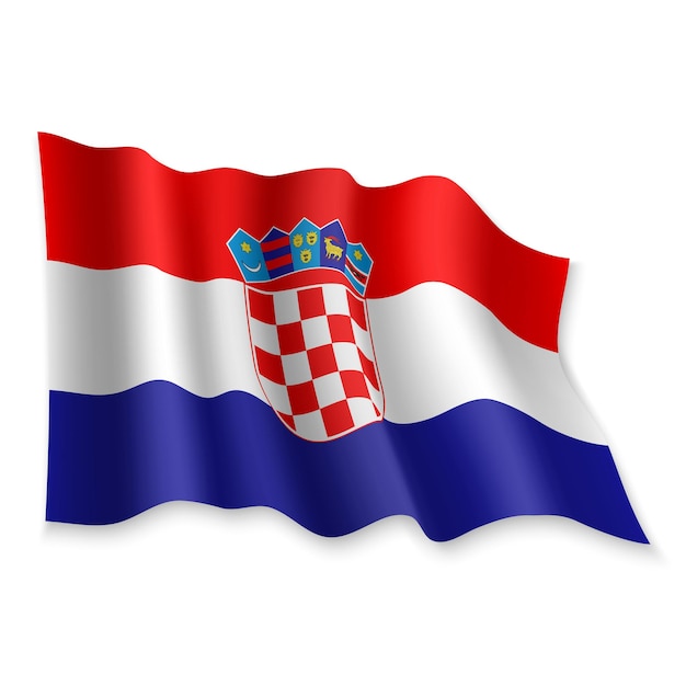 3D Realistic waving Flag of Croatia on white background