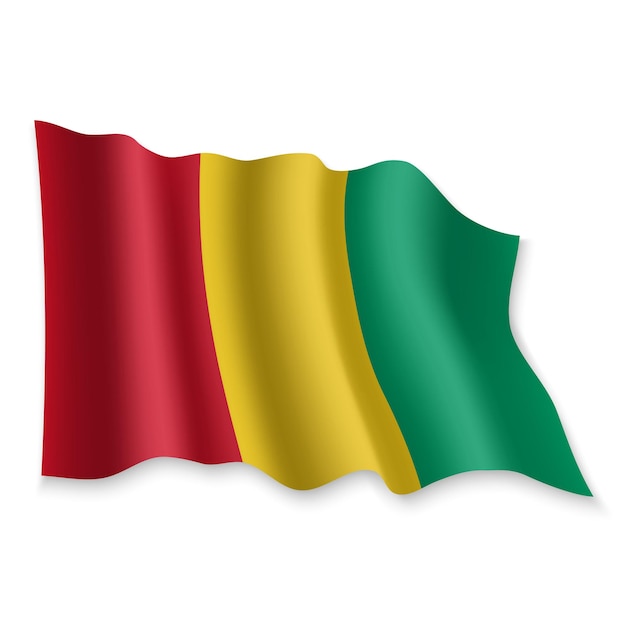 3D Realistic waving Flag of Guinea on white background