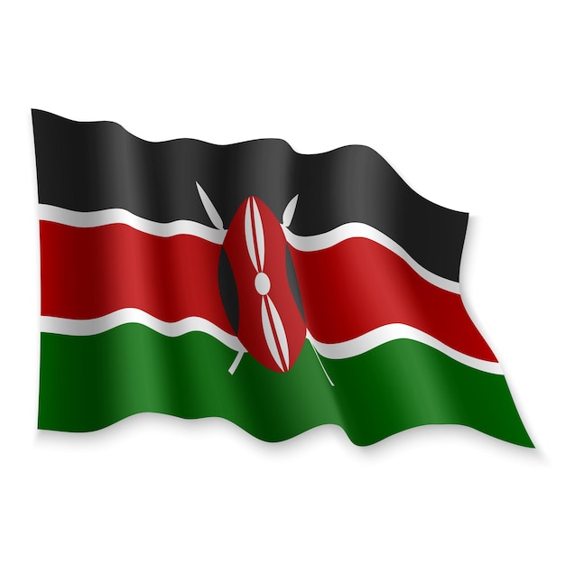 3D Realistic waving Flag of Kenya on white background