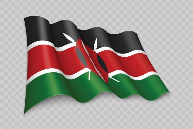 Vector 3d realistic waving flag of kenya