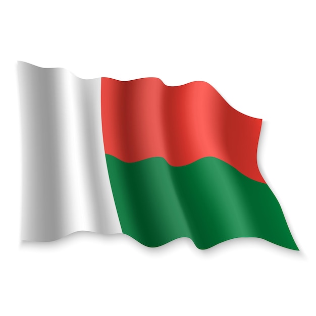 3D Realistic waving Flag of Madagascar on white background