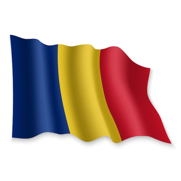 3D Realistic waving Flag of Romania on white background