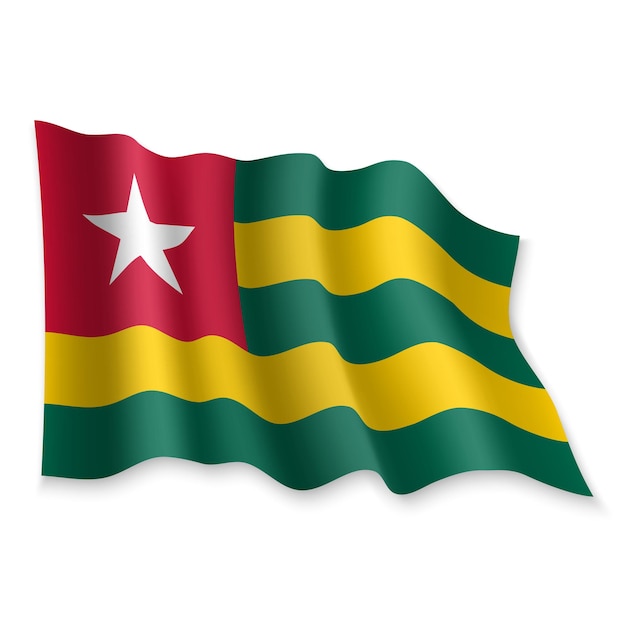 3D Realistic waving Flag of Togo on white background