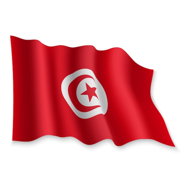 3D Realistic waving Flag of Tunisia on white background