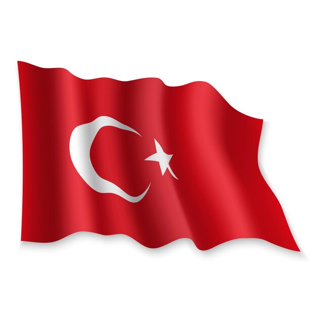 3D Realistic waving Flag of Turkey on white background