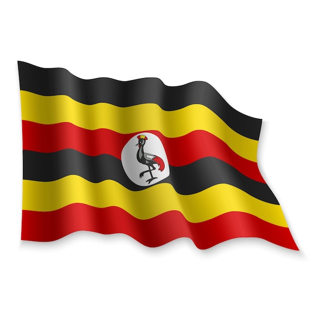 3D Realistic waving Flag of Uganda on white background