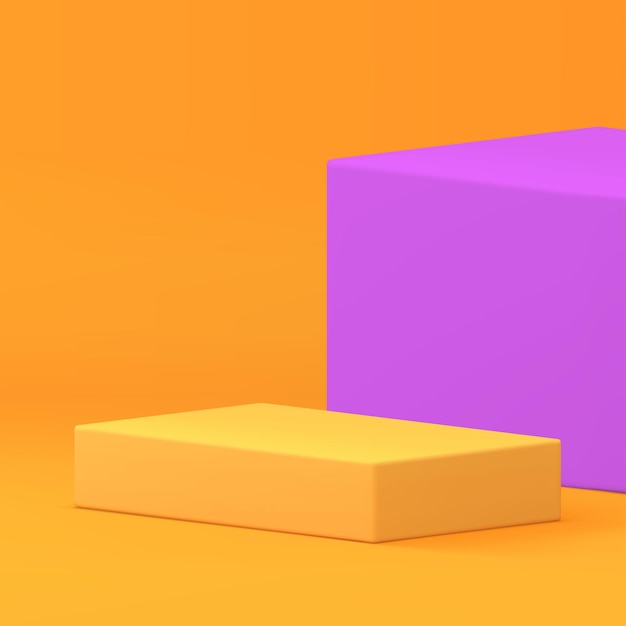 3d rectangle podium pedestal with purple cube wall background realistic vector illustration