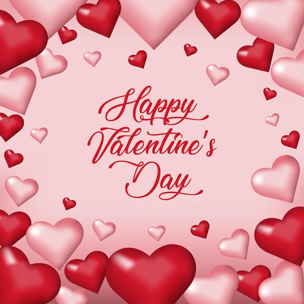 3d red and pearl hearts card for Valentines day Happy Valentines Day greeting card vector