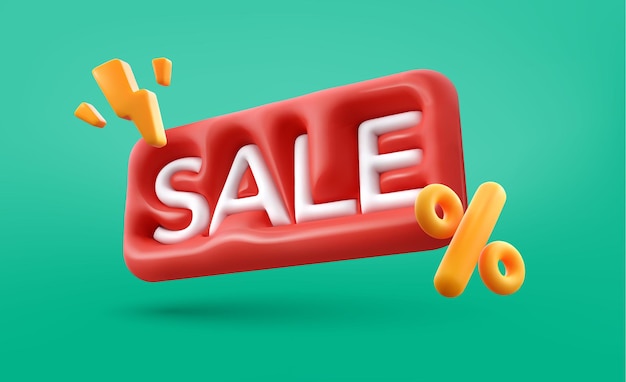 3d red sale inflated bubble icon with percentage and flash vector icons green background Discount