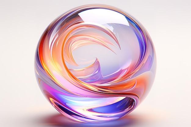 3d render of abstract glass sphere with blur and dispersion effect with organic object inside in cur