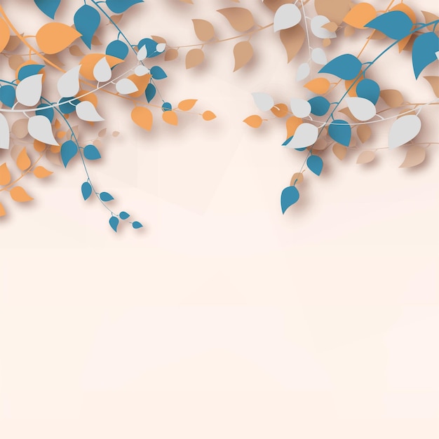 3d render abstract pastel colors branches and leaves on rose gold background