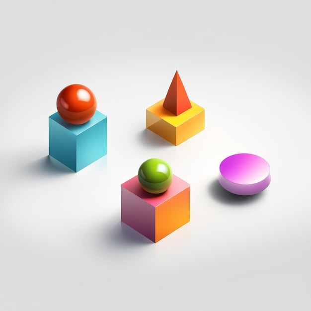 3d render of colorful cubes with geometric shapes on white background3 background