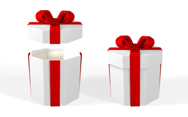 3D render and draw by mesh realistic gift box with bow. Paper box with shadow isolated on white background. Vector illustration.