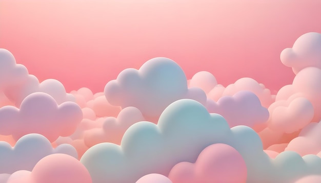 3D render of a dreamy pastel pink and blue cloud landscape on a pink sky background