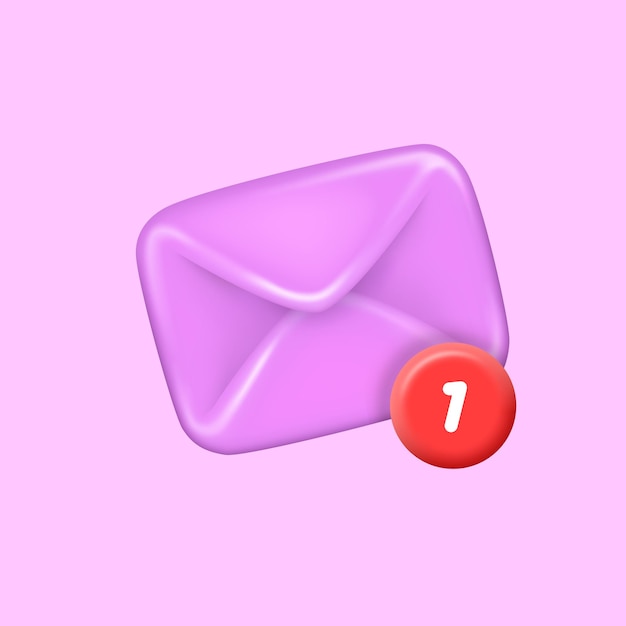 3D render Email icon with one unread message notification An email with a new message New mail Isolated 3d Vector Illustration