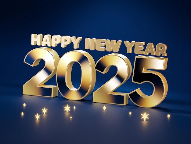 3D Render Happy New Year 2025 Text Typography Design and Realistic colorful bubble Trendy graphic