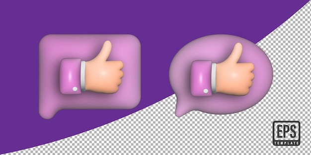 3d render Like thumbs up icon 3D bubble like button like sign feedback concept on transparent back