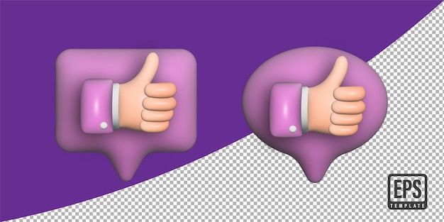 3d render Like thumbs up icon 3D bubble like button like sign feedback concept on transparent back