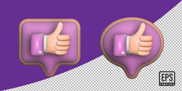 3d render Like thumbs up icon 3D bubble like button like sign feedback concept on transparent back