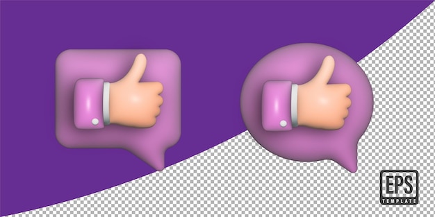 3d render Like thumbs up icon 3D bubble like button like sign feedback concept on transparent back