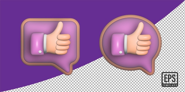 3d render Like thumbs up icon 3D bubble like button like sign feedback concept on transparent back