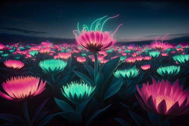 Vector 3d render lotus flowers on a magical night