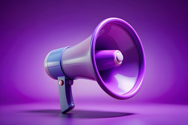 Vector 3d render loudspeaker violet color warning icon megaphone speaker announce symbol