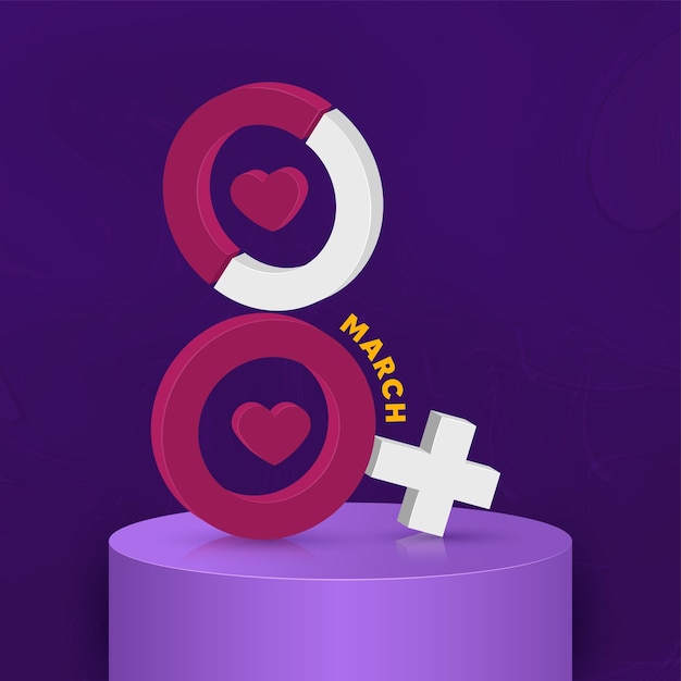 3D Render March of Text 8 With Venus Symbol On Purple Podium For Happy Women's Day Concept